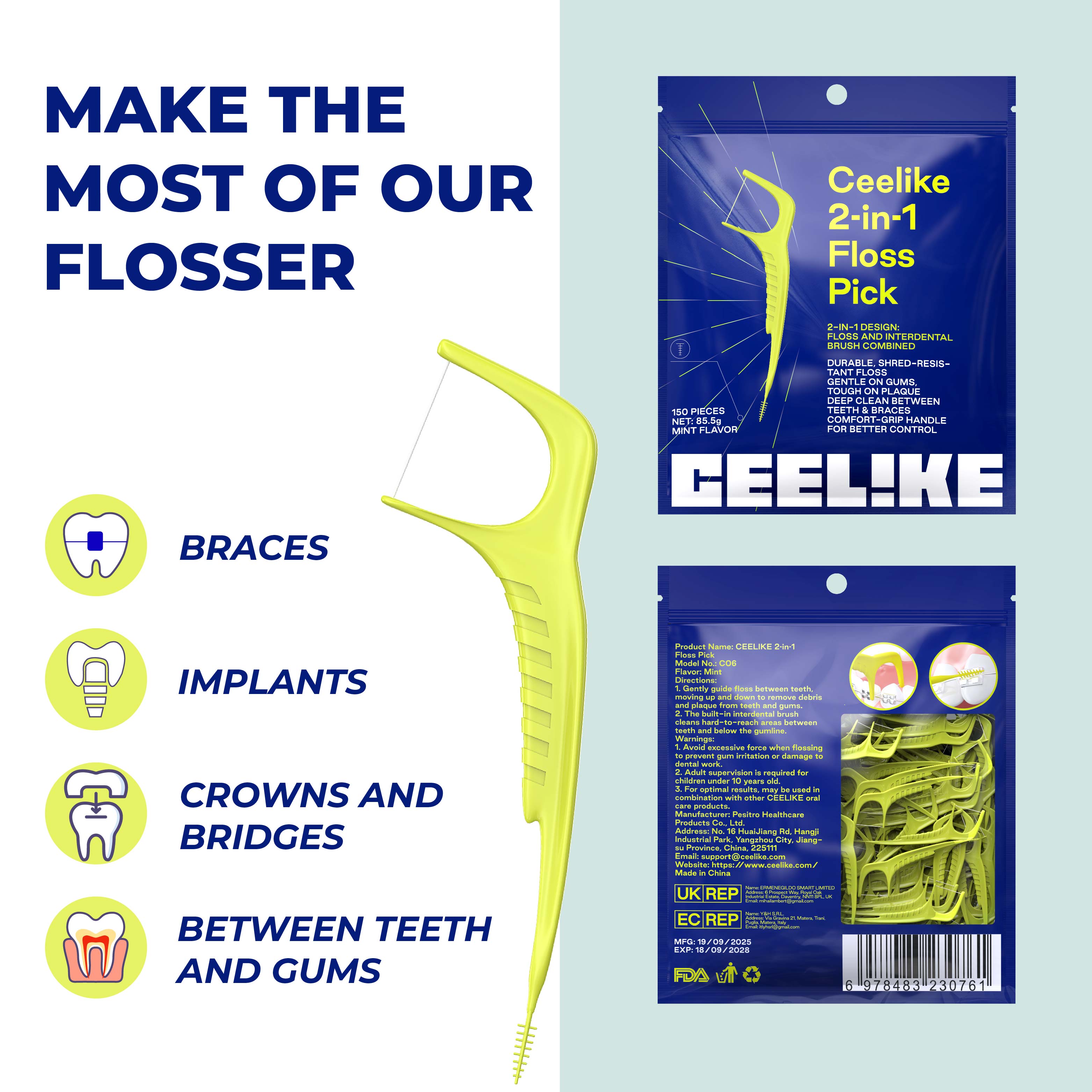 CEELIKE 2-in-1 Floss & Interdental Pick — Easy Daily Care