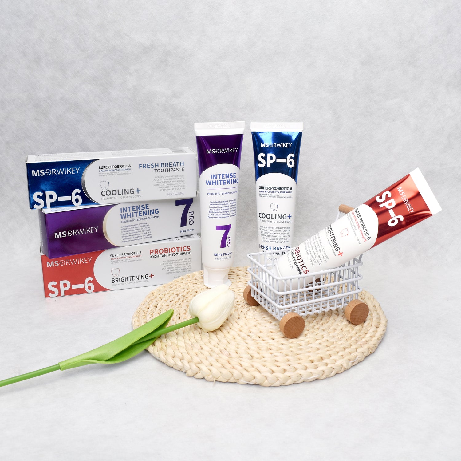 MSDRWIKEY 3-Piece Combo Set – SP-6 Probiotic Whitening Toothpaste, 7-Pro Advanced Whitening Toothpaste & Cooling Fresh Breath Toothpaste