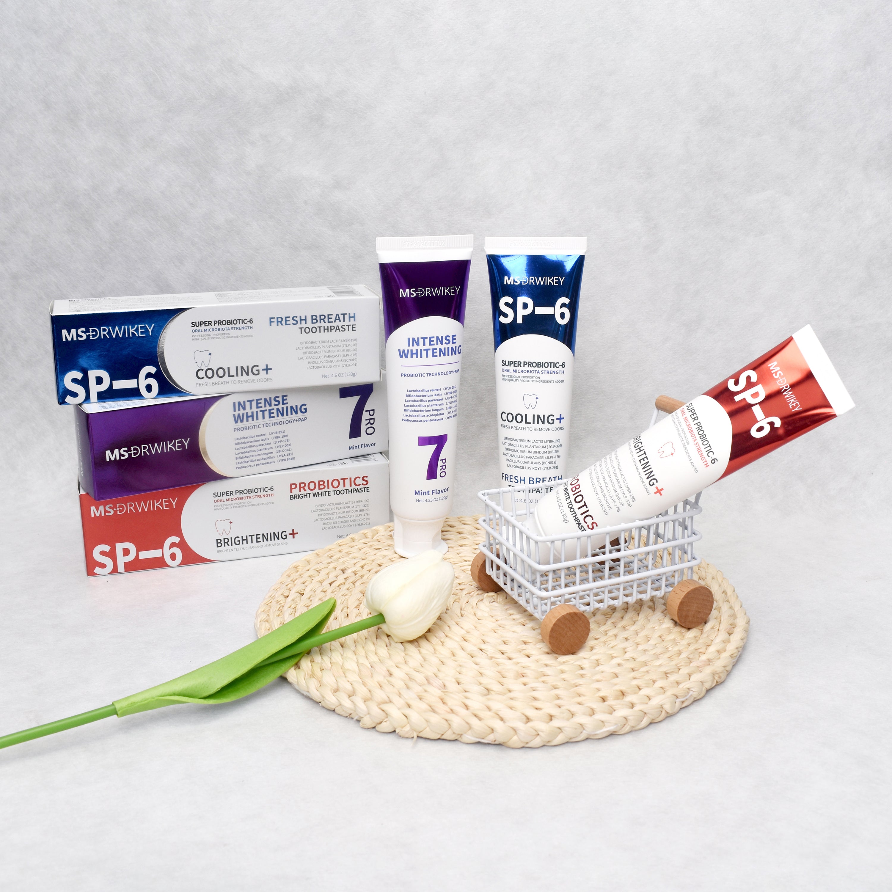 MSDRWIKEY 3-Piece Combo Set – SP-6 Probiotic Whitening Toothpaste, 7-Pro Advanced Whitening Toothpaste & Cooling Fresh Breath Toothpaste