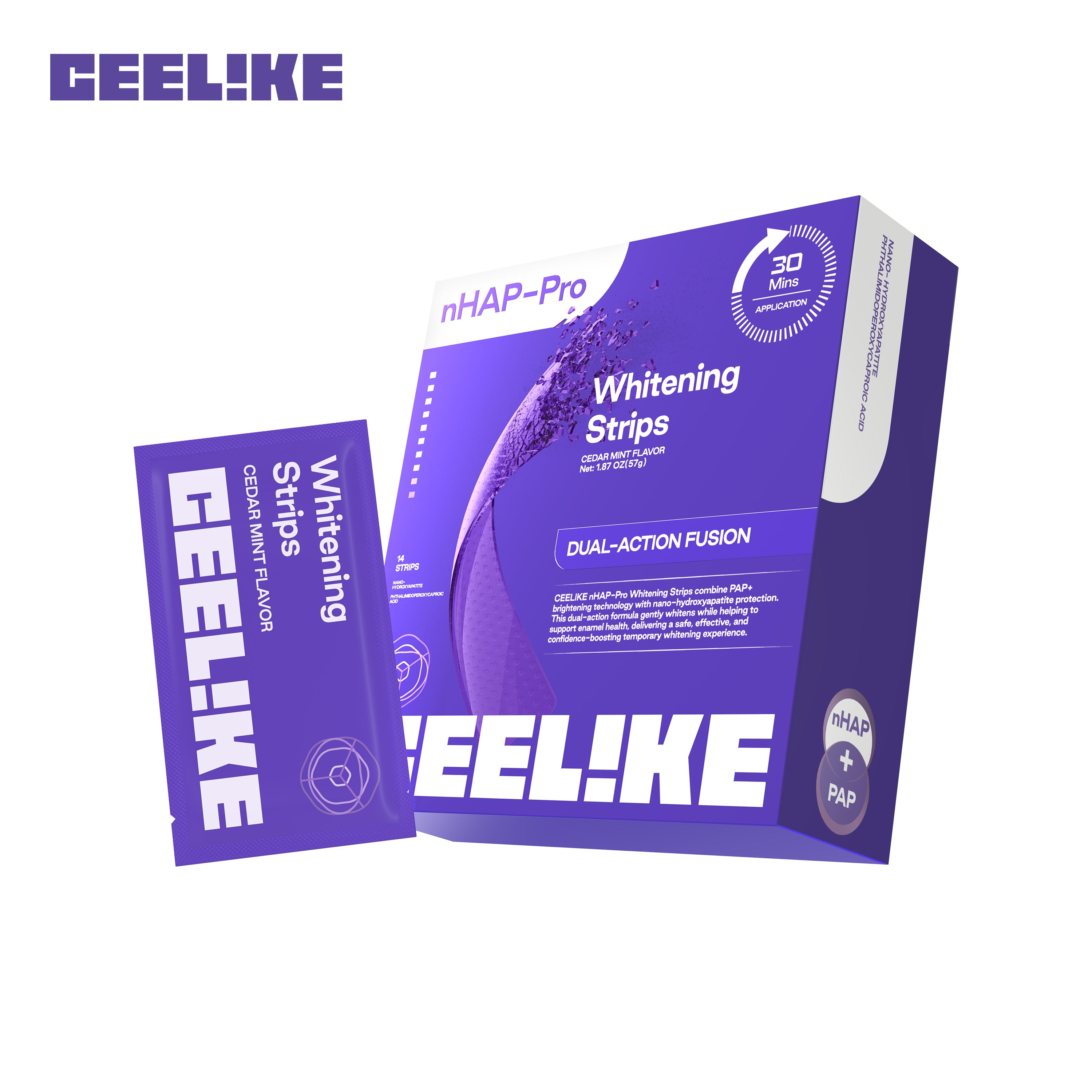 CEELIKE Hydroxyapatite Whitening Strips. Smooth. Clean. Visibly Refreshed.