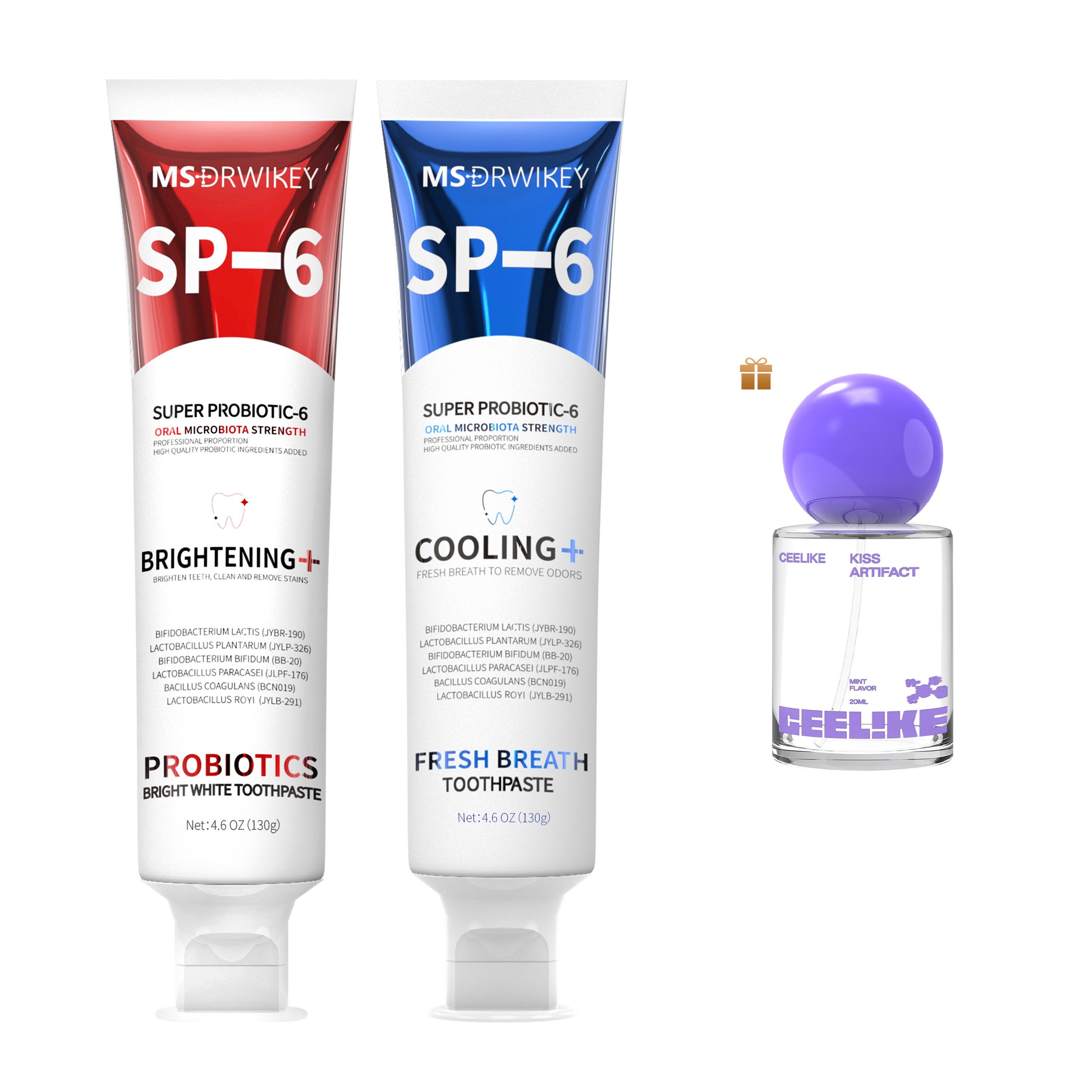 MSDRWIKEY SP-6 Whitening Toothpaste 2-pack – 6 kinds of probiotics, deep clean, whiten teeth, make your smile brighter