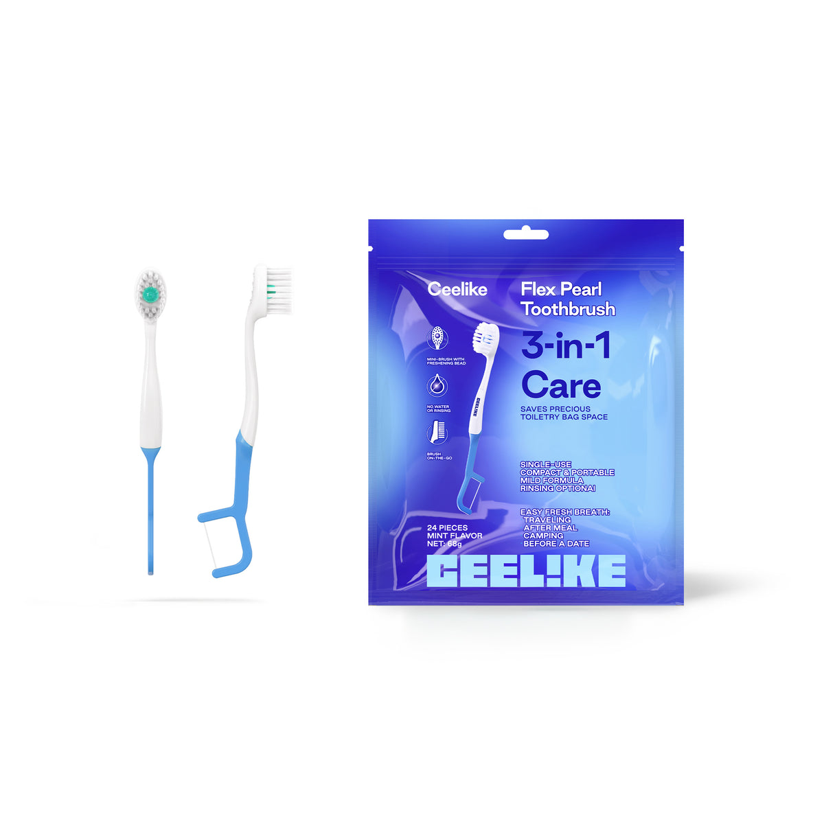 CEELIKE 3-in-1 Disposable Toothbrush with Refreshing Bead