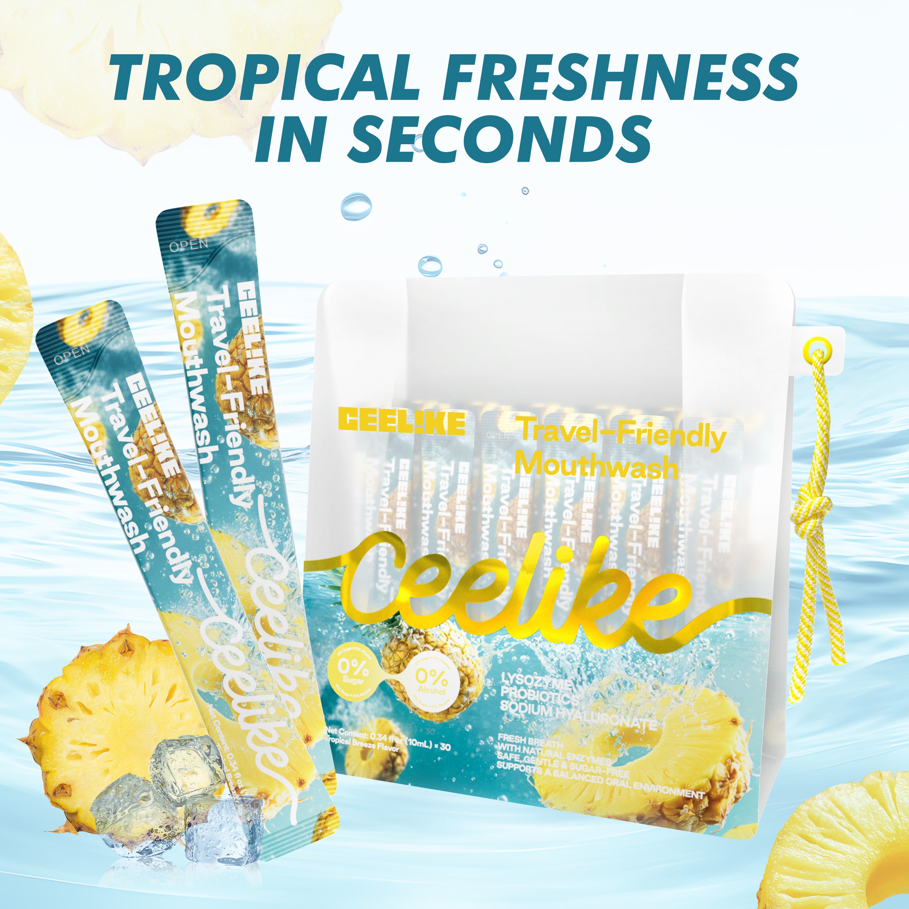 CEELIKE Portable Mouthwash – Tropical Pineapple Flavor (30 Packs)
