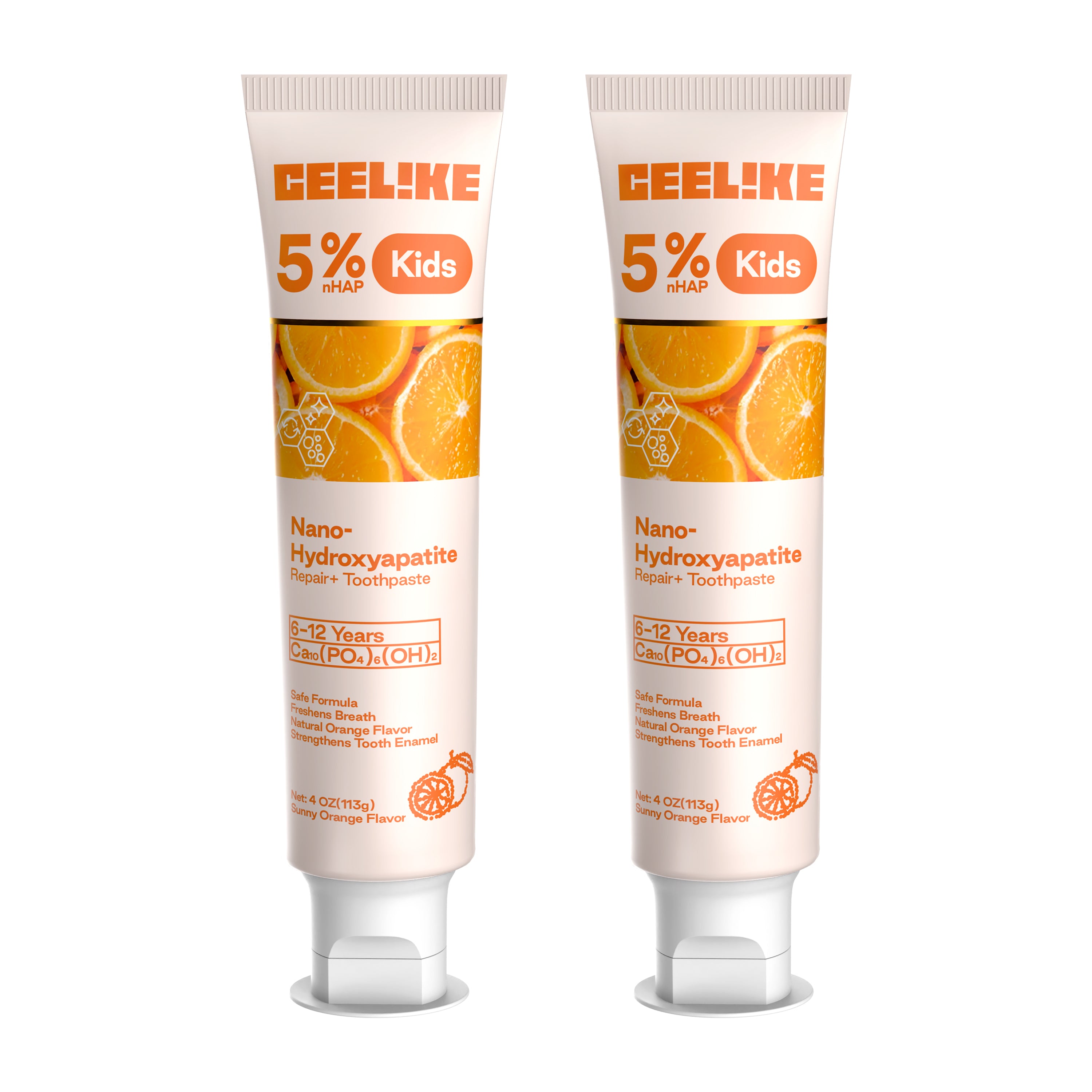 CEELIKE Kids 5% Hydroxyapatite Toothpaste – Fresh Breath · Strong Enamel · Naturally Sweet Orange Flavor