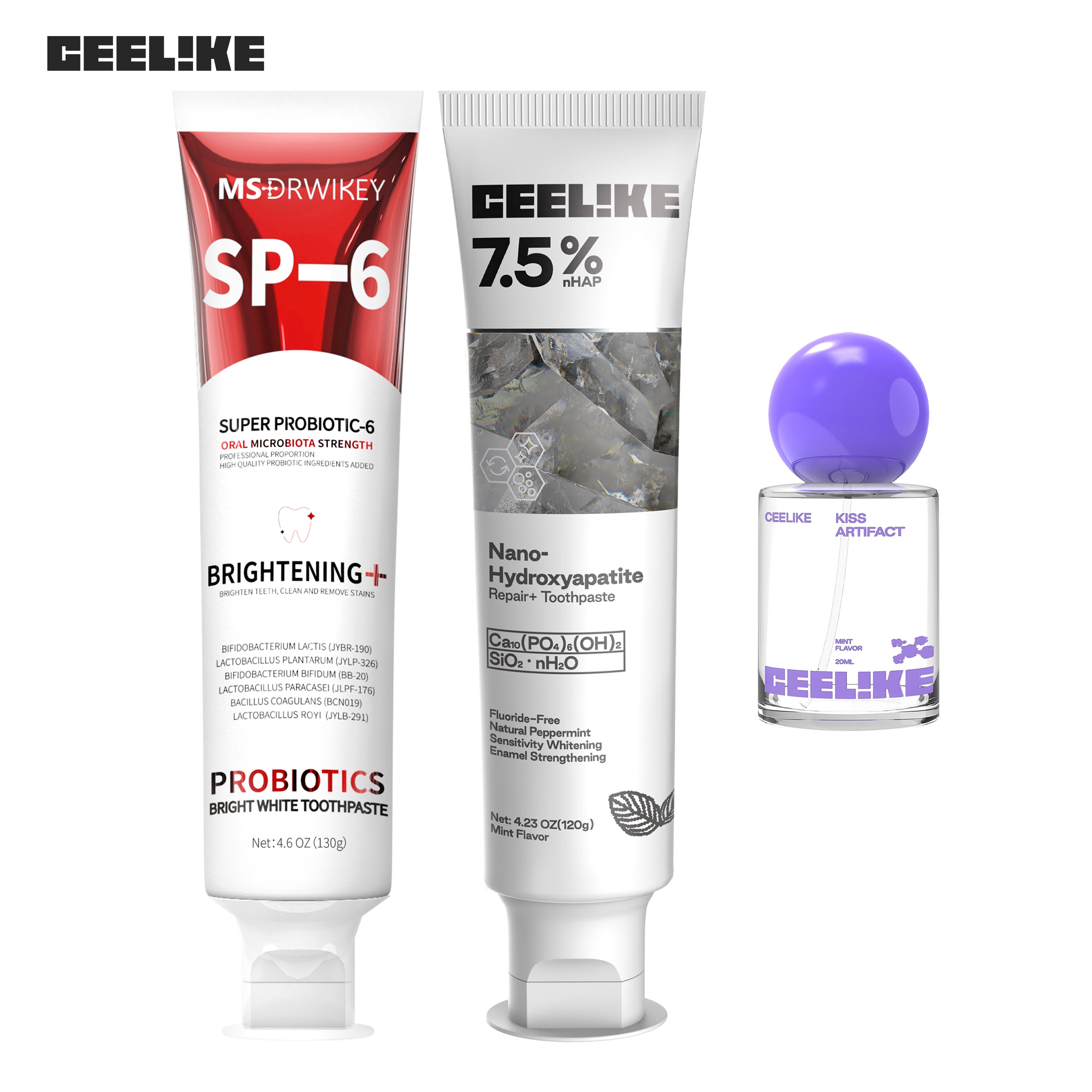 MSDRWIKEY SP-6 Whitening Toothpaste 2-pack – 6 kinds of probiotics, deep clean, whiten teeth, make your smile brighter