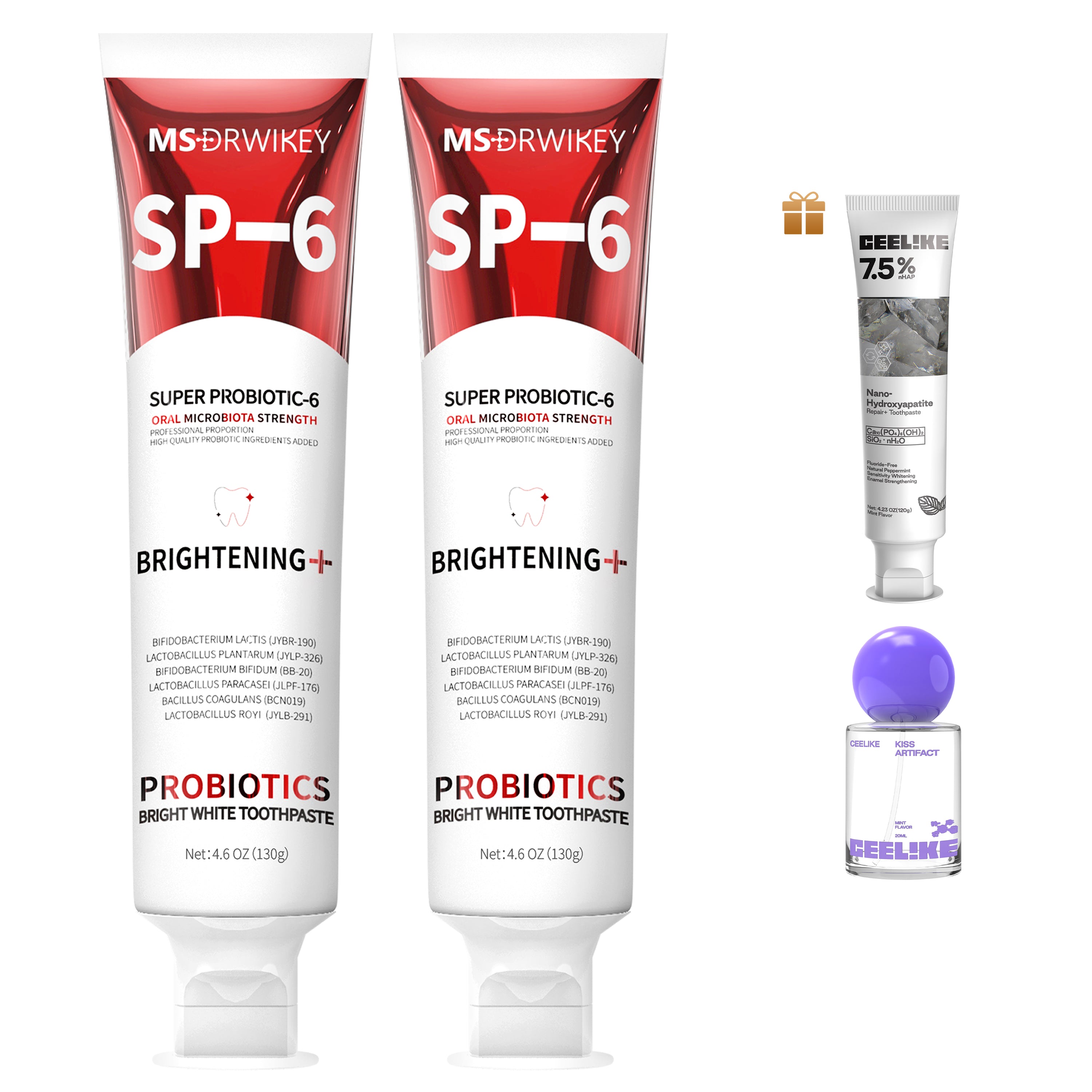 MSDRWIKEY SP-6 Whitening Toothpaste 2-pack – 6 kinds of probiotics, deep clean, whiten teeth, make your smile brighter