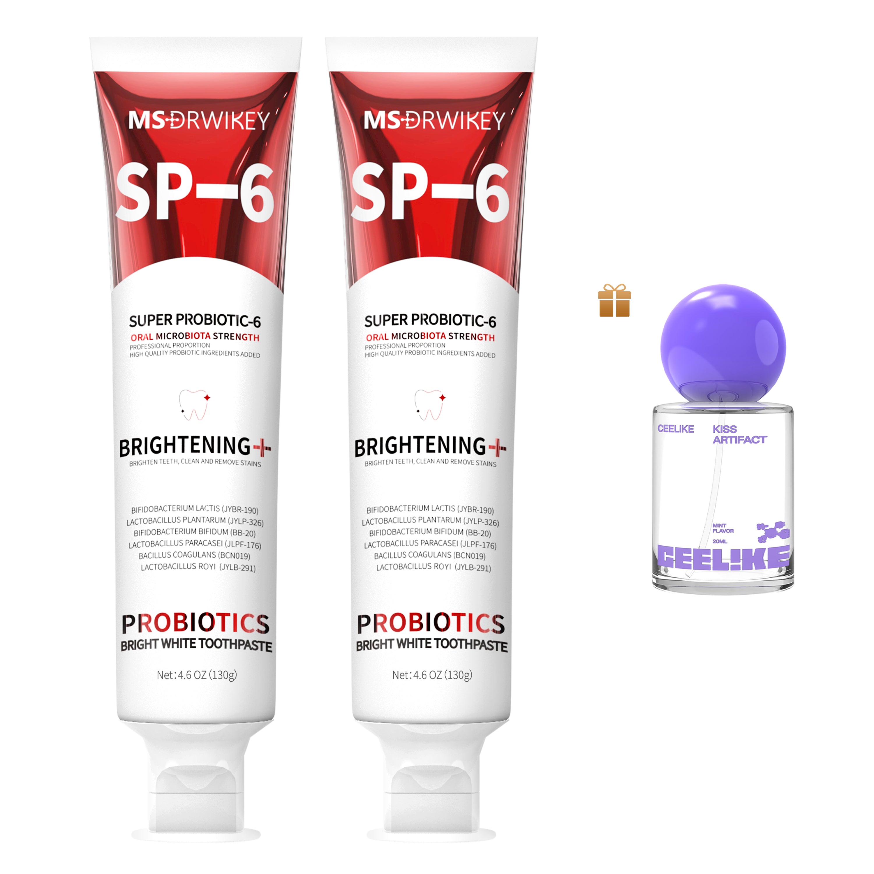 MSDRWIKEY SP-6 Whitening Toothpaste 2-pack – 6 kinds of probiotics, deep clean, whiten teeth, make your smile brighter