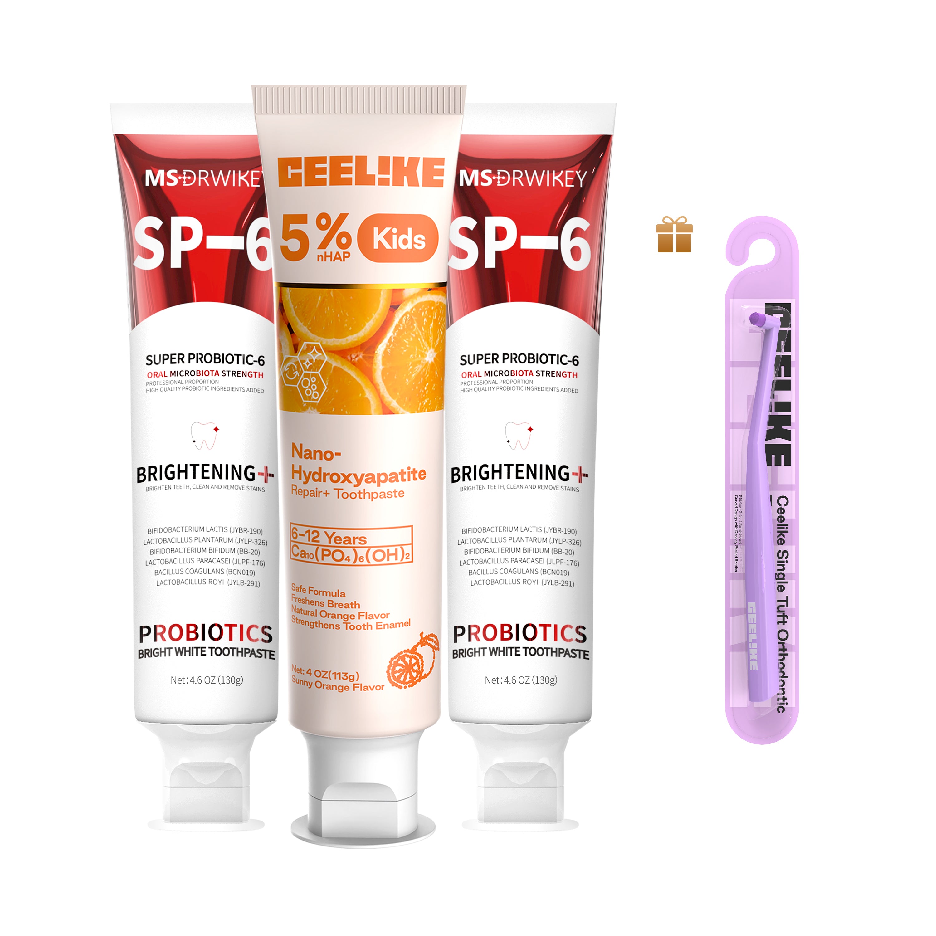 CEELIKE Radiant Smile Family Set – Adult & Kids Hydroxyapatite Toothpaste + Free Orthodontic Brush