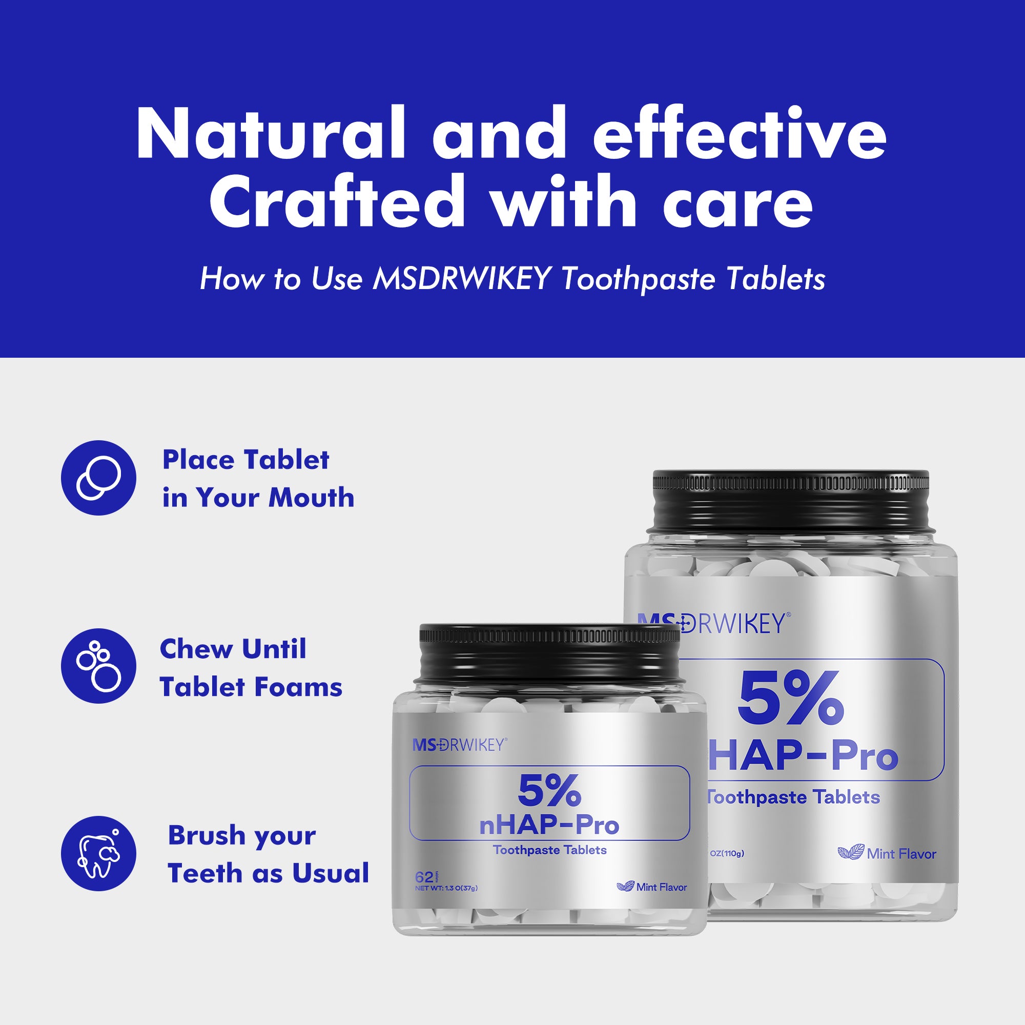 MSDRWIKEY 5% Hydroxyapatite Solid Toothpaste Tablets