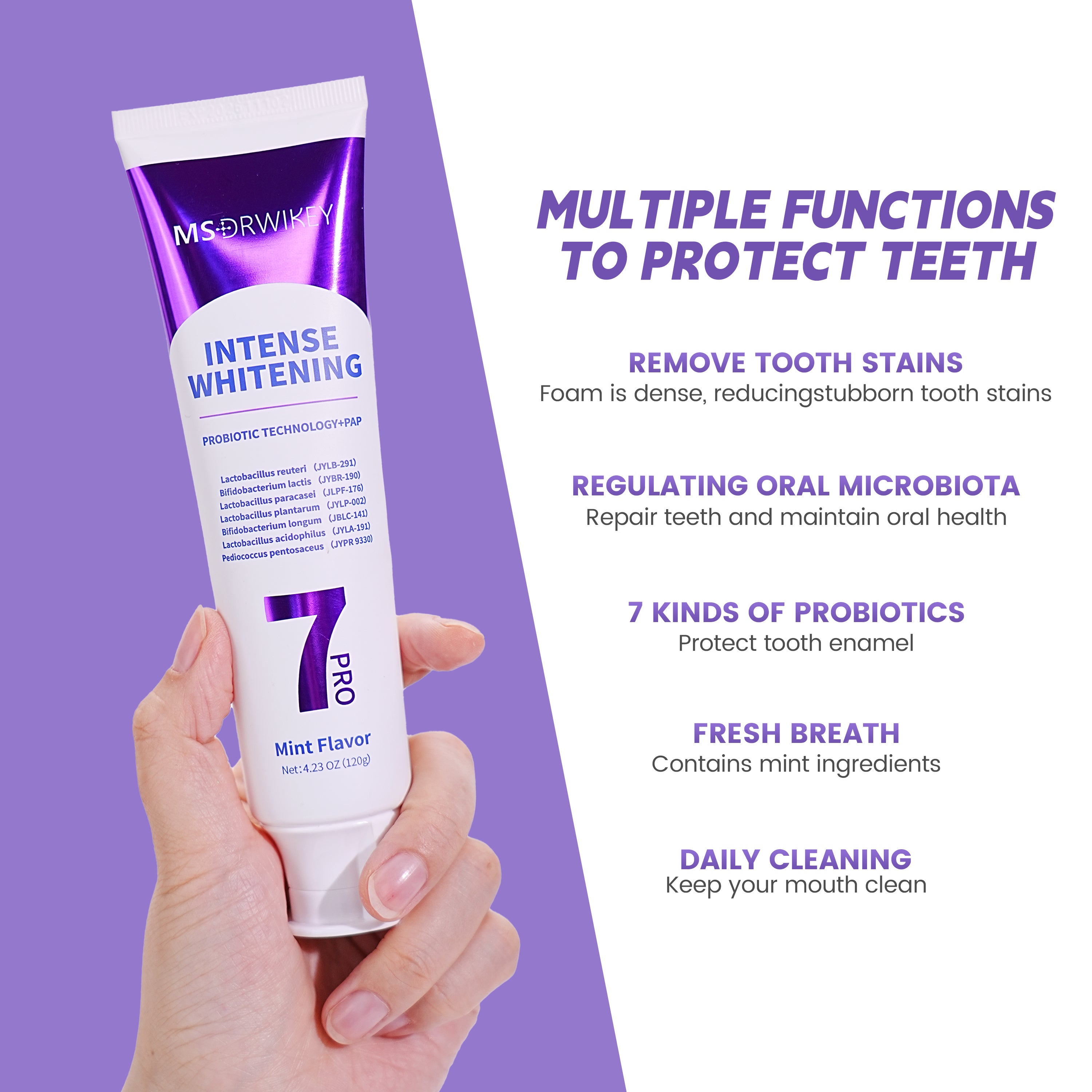 MSDRWIKEY 7 Pro Purple Whitening Toothpaste 2-Pack - Intense Whitening for a Brighter, Healthier Smile