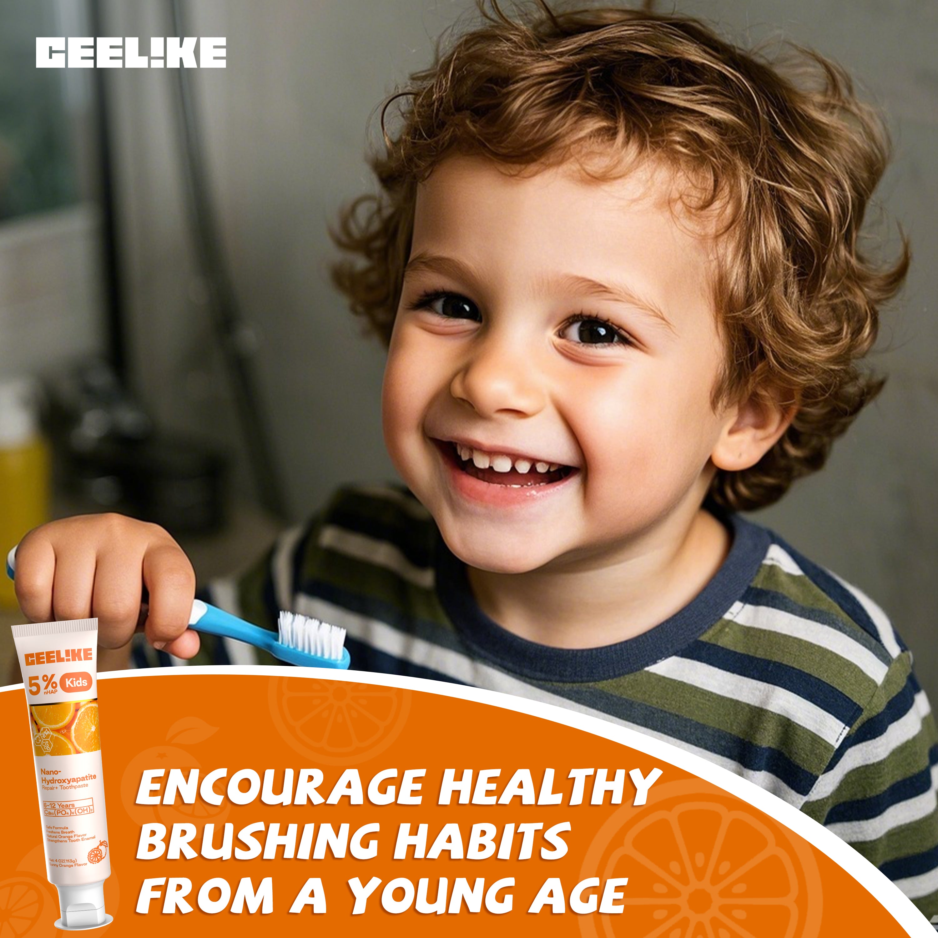 CEELIKE Kids 5% Hydroxyapatite Toothpaste – Fresh Breath · Strong Enamel · Naturally Sweet Orange Flavor