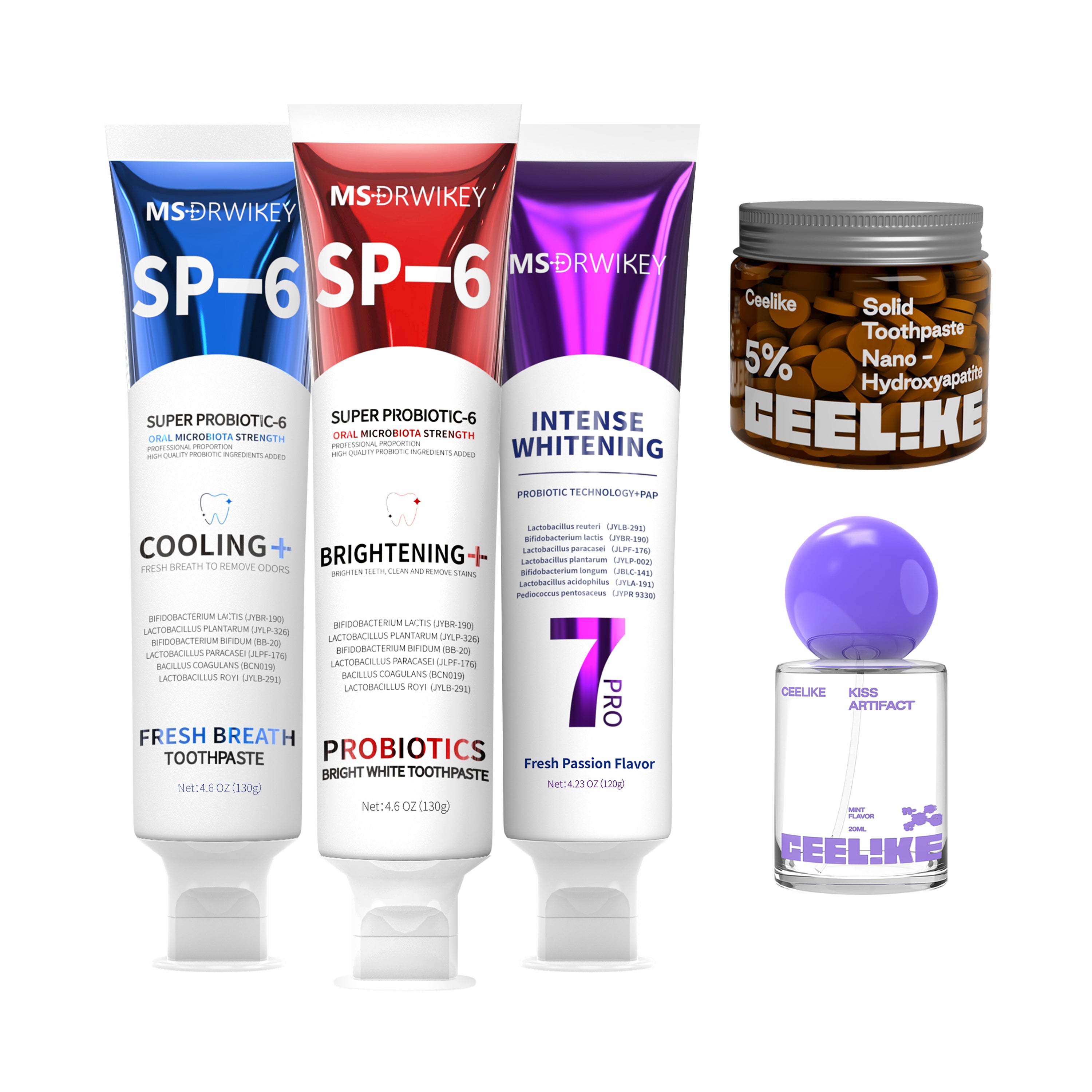 4-in-1 Oral Care Kit – Probiotic, Fresh, Whitening & Solid Toothpaste Combo