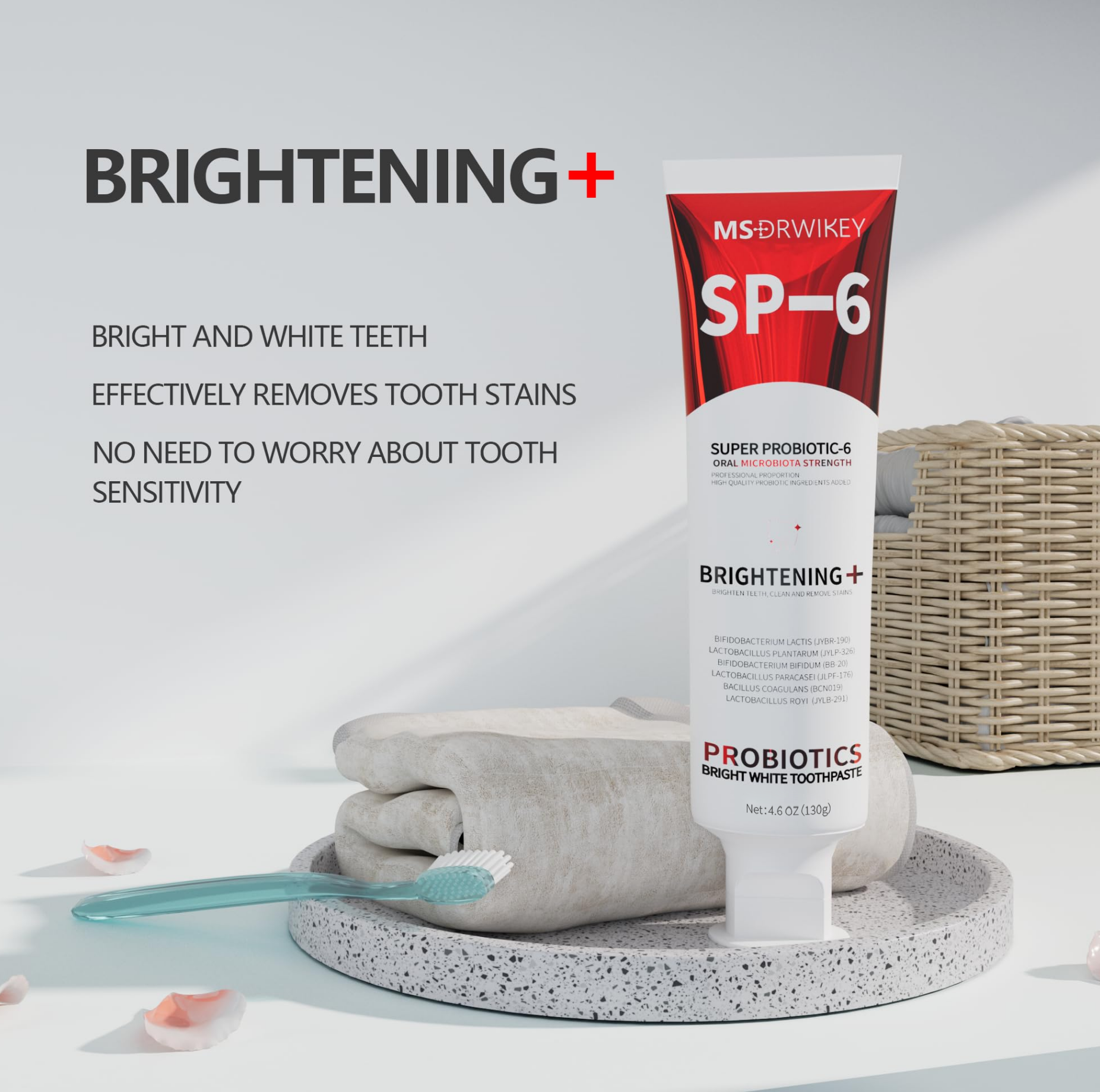 MSDRWIKEY SP-6 Whitening Toothpaste – Brighten Your Smile with the Power of 6 Probiotics
