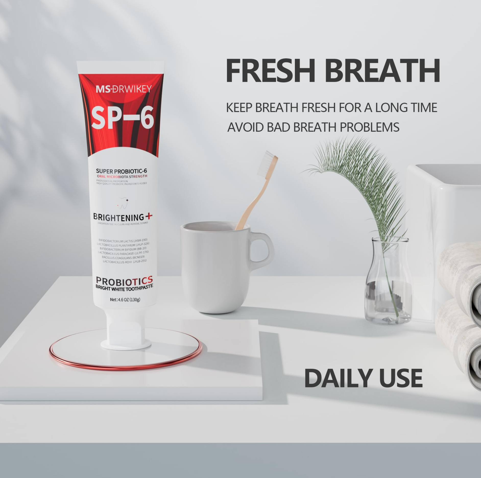 MSDRWIKEY SP-6 Whitening Toothpaste – Brighten Your Smile with the Power of 6 Probiotics
