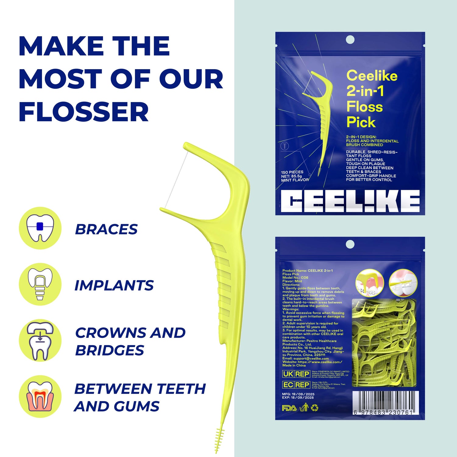 CEELIKE 2-in-1 Floss &amp; Interdental Pick — Easy Daily Care
