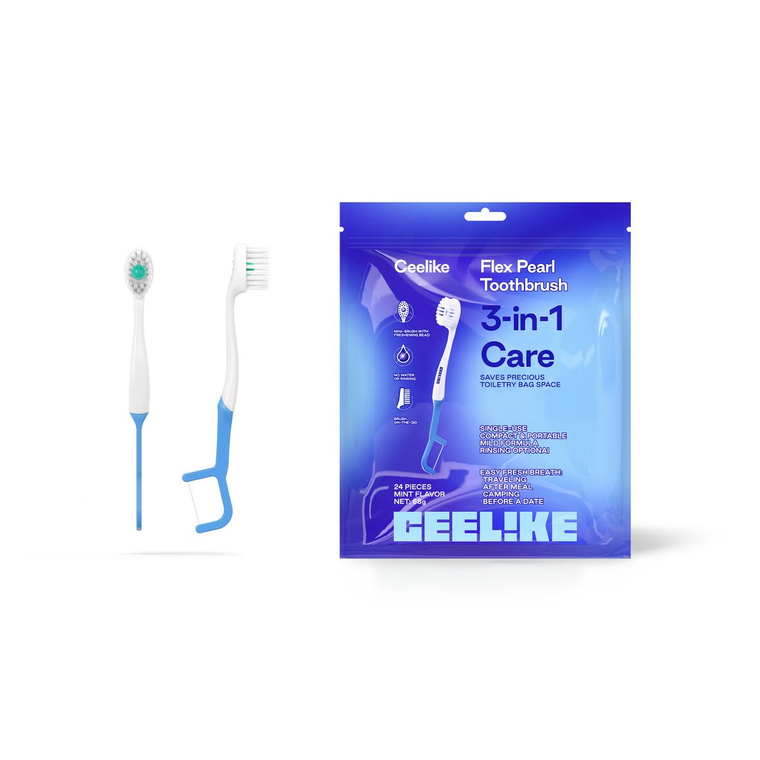 CEELIKE 3-in-1 Disposable Toothbrush with Refreshing Bead