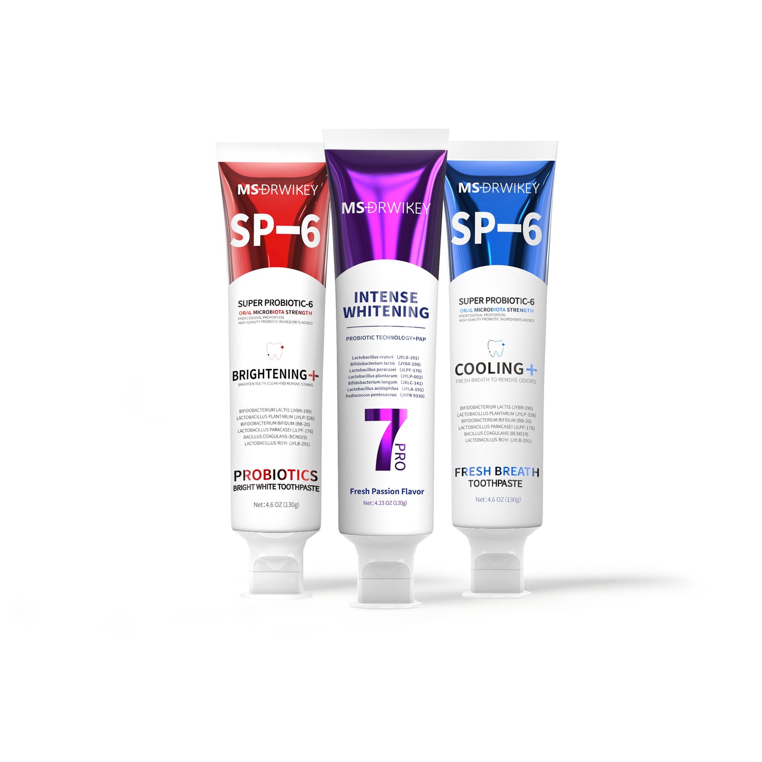 MSDRWIKEY 3-Piece Combo Set – SP-6 Probiotic Whitening Toothpaste, 7-Pro Advanced Whitening Toothpaste &amp; Cooling Fresh Breath Toothpaste