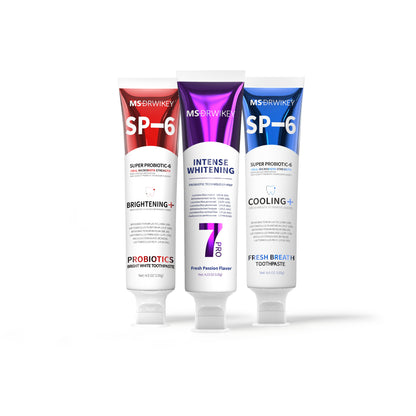MSDRWIKEY 3-Piece Combo Set – SP-6 Probiotic Whitening Toothpaste, 7-Pro Advanced Whitening Toothpaste &amp; Cooling Fresh Breath Toothpaste