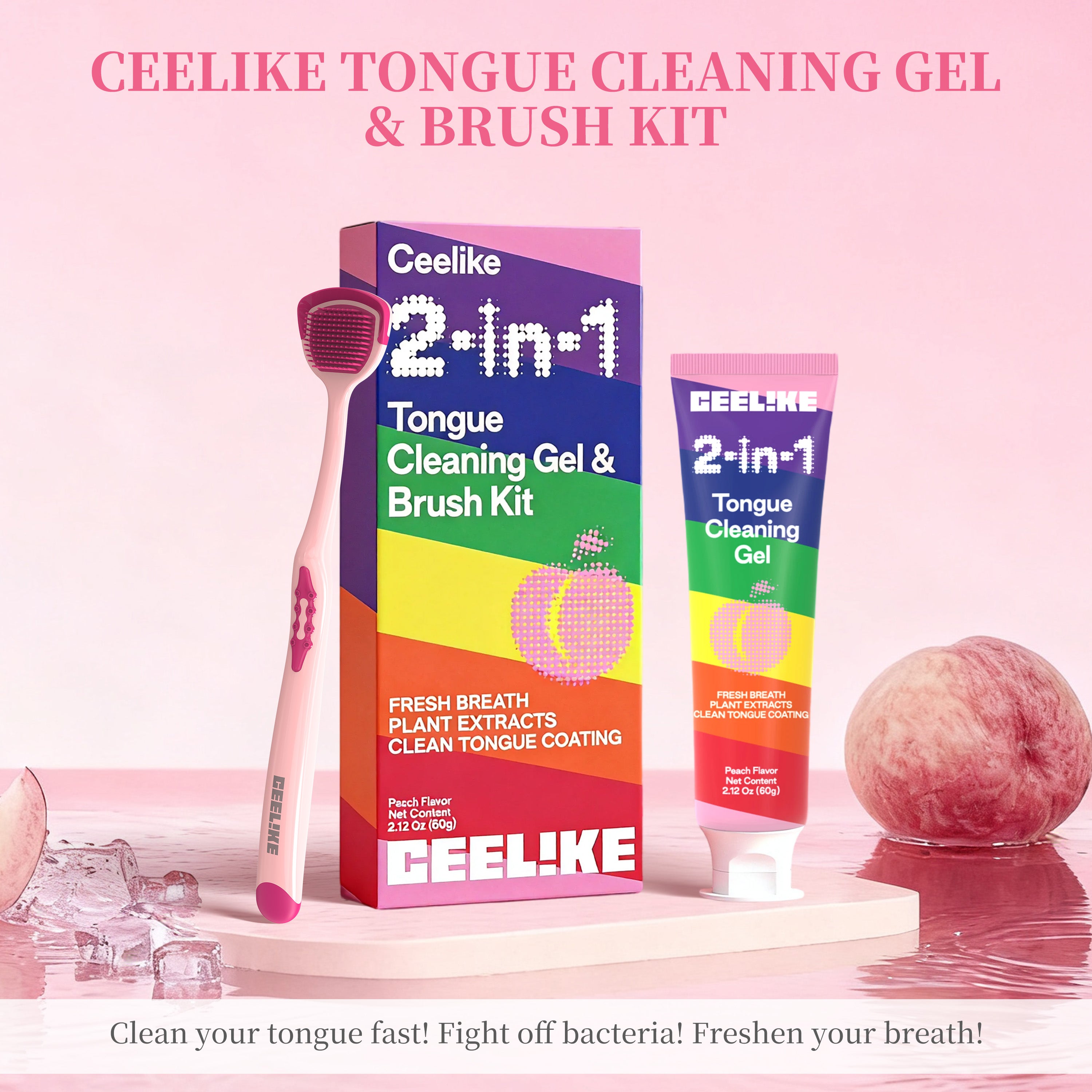 CEELIKE 2-in-1 Tongue Cleaning Gel &amp; Brush Kit