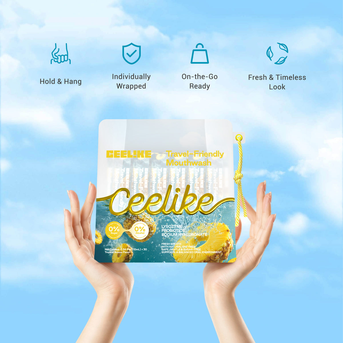 CEELIKE Portable Mouthwash – Tropical Pineapple Flavor (30 Packs)