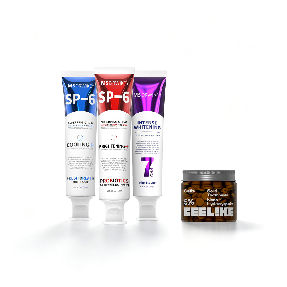 4-in-1 Oral Care Kit – Probiotic, Fresh, Whitening &amp; Solid Toothpaste Combo