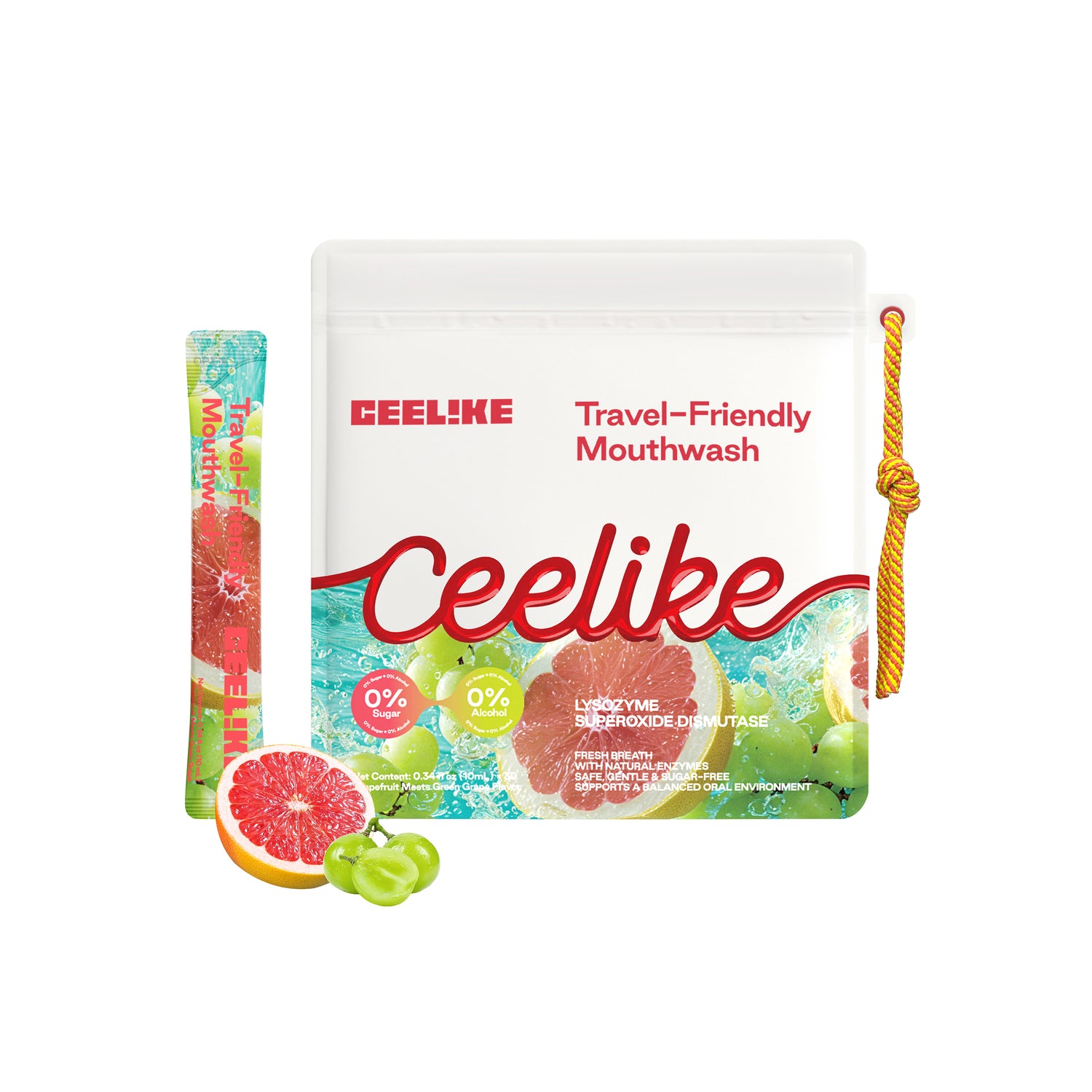CEELIKE Travel-Friendly Mouthwash Sticks – Yuzu &amp; Green Grape Flavor