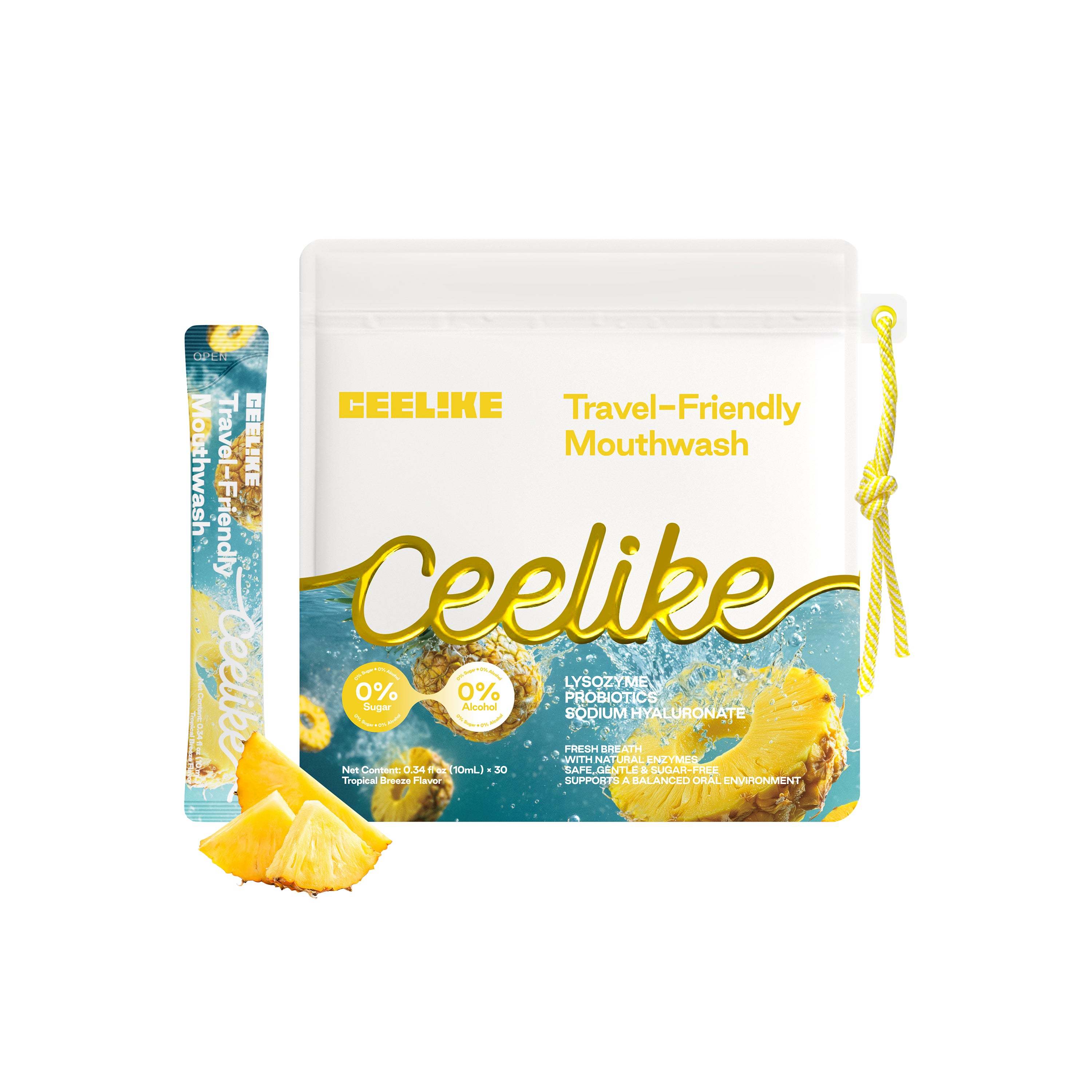 CEELIKE Portable Mouthwash – Tropical Pineapple Flavor (30 Packs)