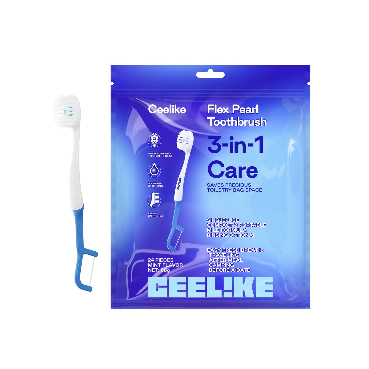 CEELIKE 3-in-1 Pearl Toothbrush — Portable Fresh-Clean Brush