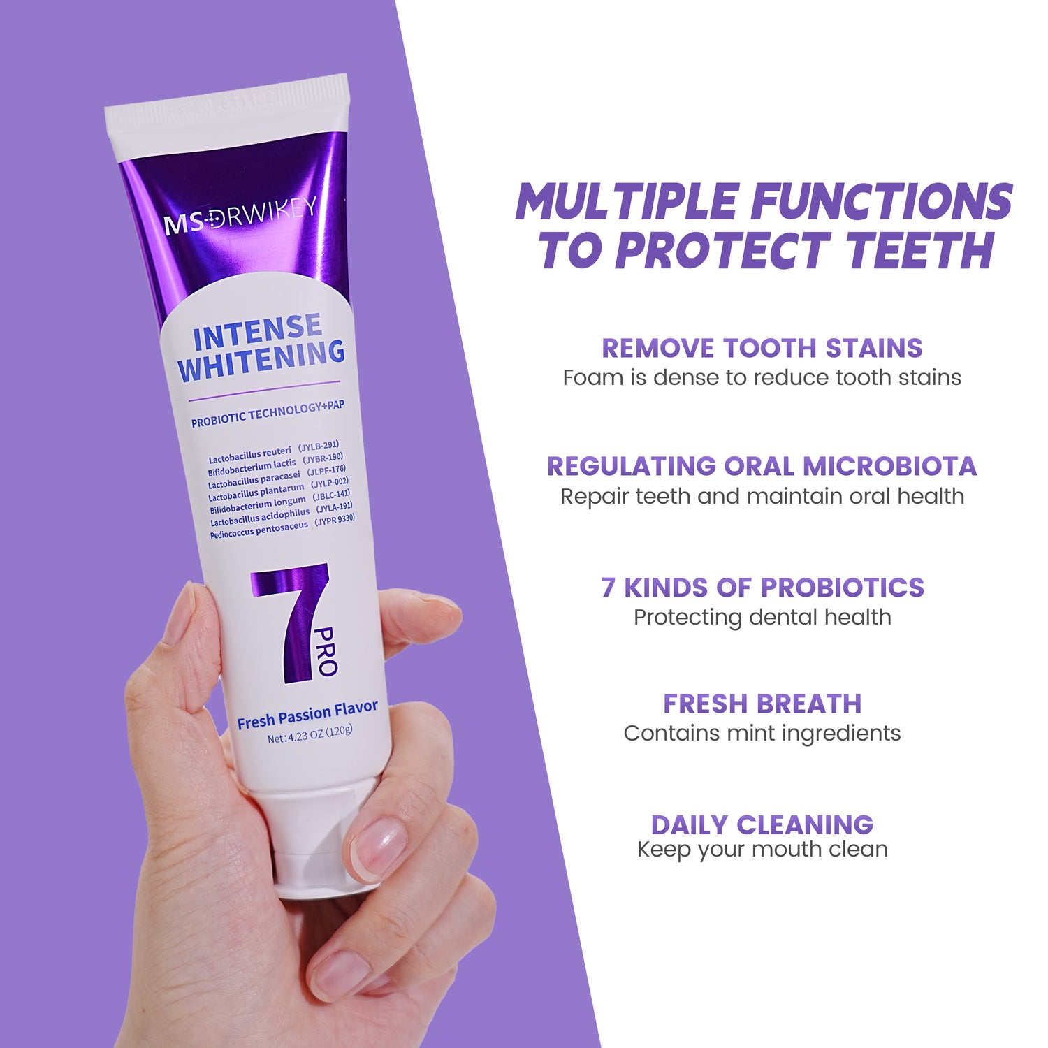 MSDRWIKEY 7 Pro Purple Whitening Toothpaste - Deep whitening, strong cleaning, confident smile, shining every day
