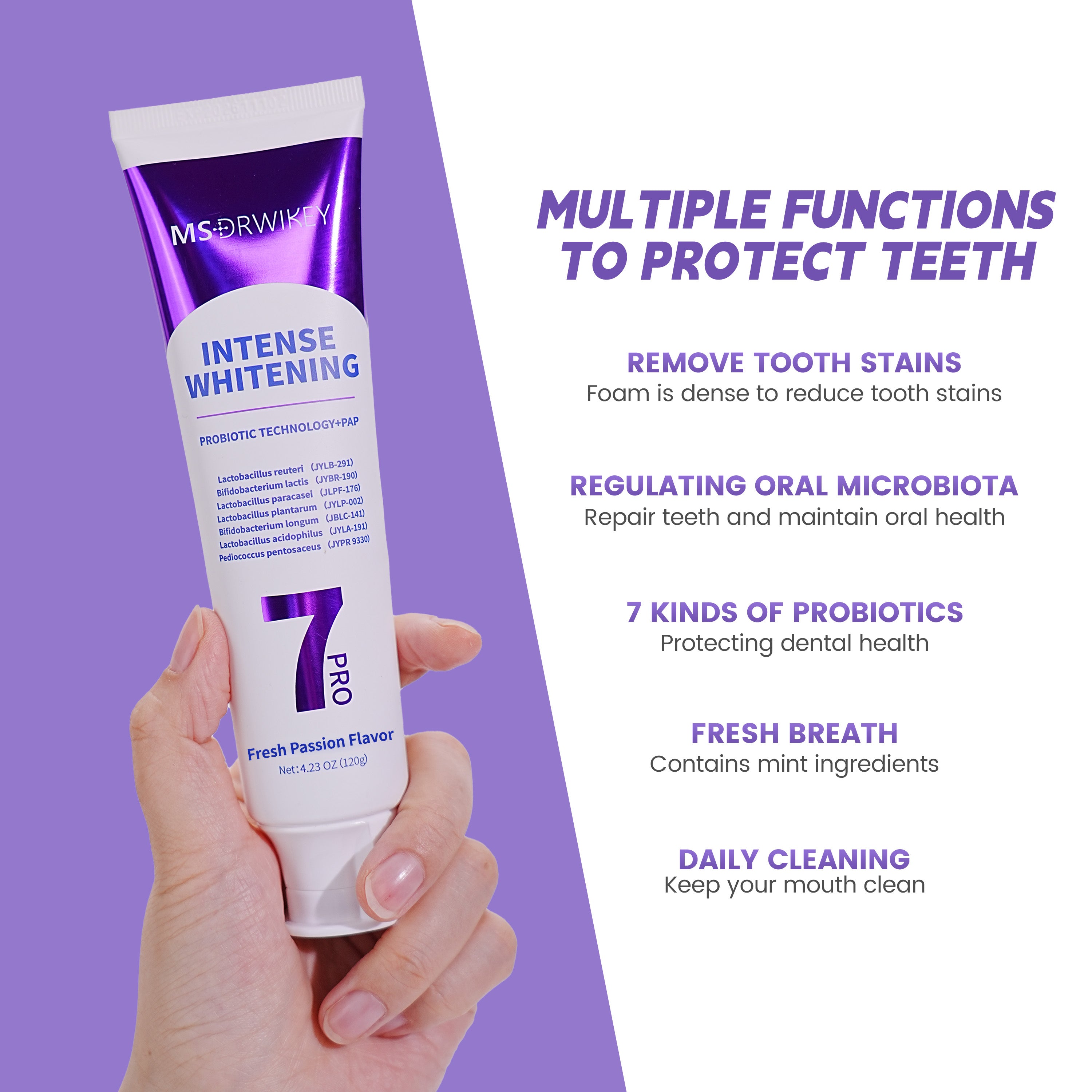 MSDRWIKEY 7 Pro Purple Whitening Toothpaste - Deep whitening, strong cleaning, confident smile, shining every day