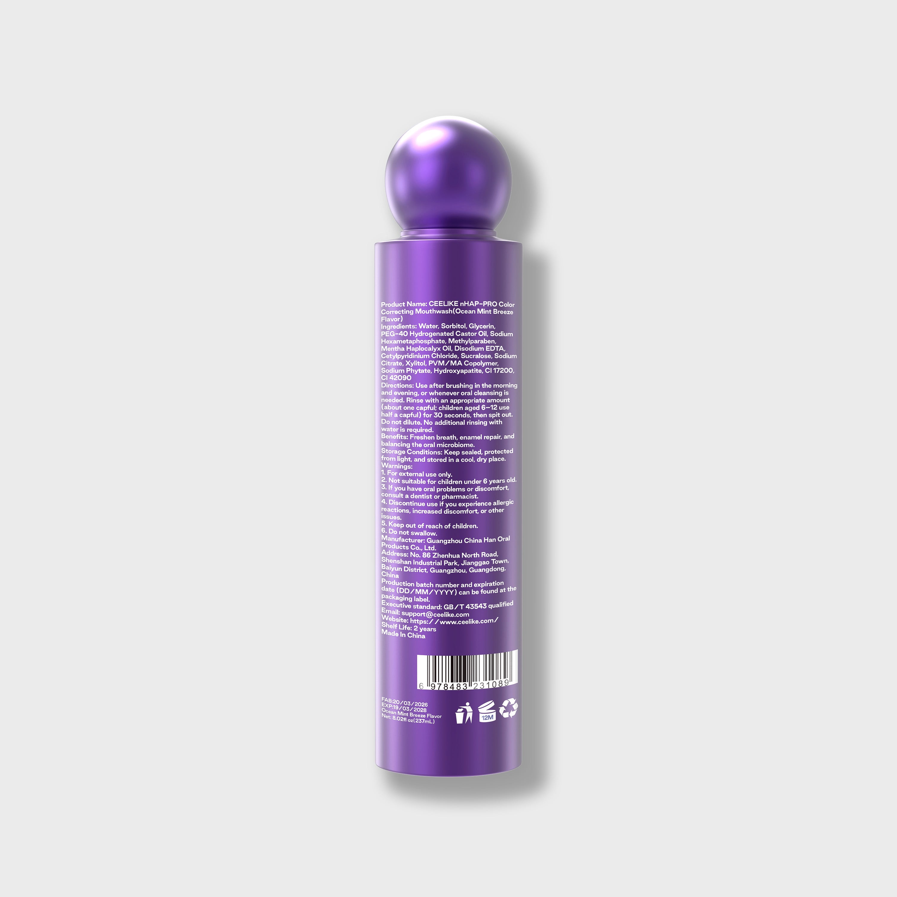 GEELIKE Purple Color Correcting Whitening Mouthwash