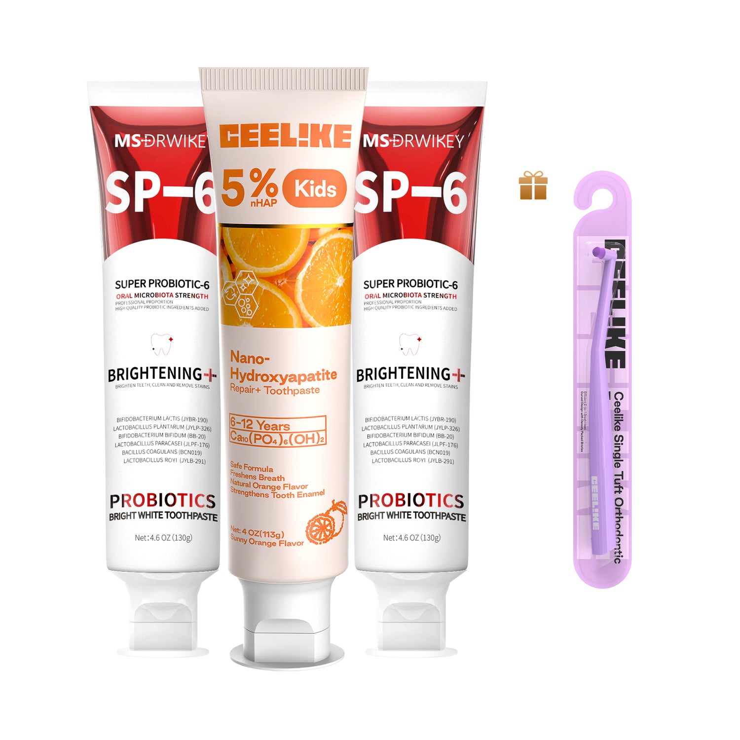 CEELIKE Radiant Smile Family Set – Adult &amp; Kids Hydroxyapatite Toothpaste + Free Orthodontic Brush