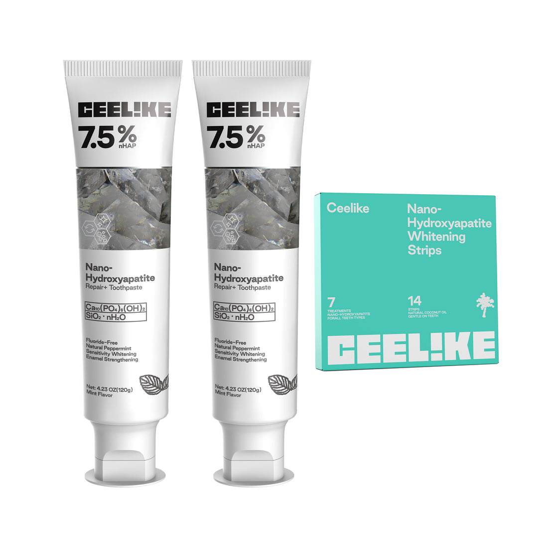 Glow &amp; Go Whitening Set – 2 Toothpastes + Enamel-Safe Whitening Strips