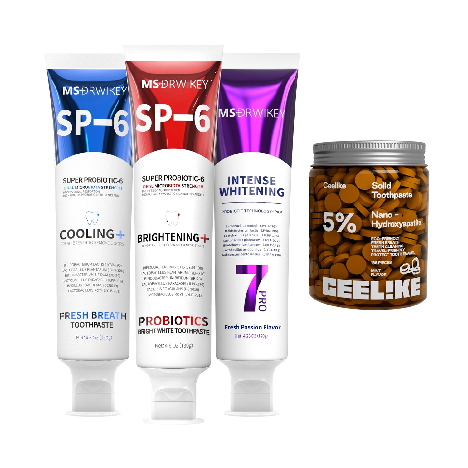 4-in-1 Oral Care Kit – Probiotic, Fresh, Whitening &amp; Solid Toothpaste Combo