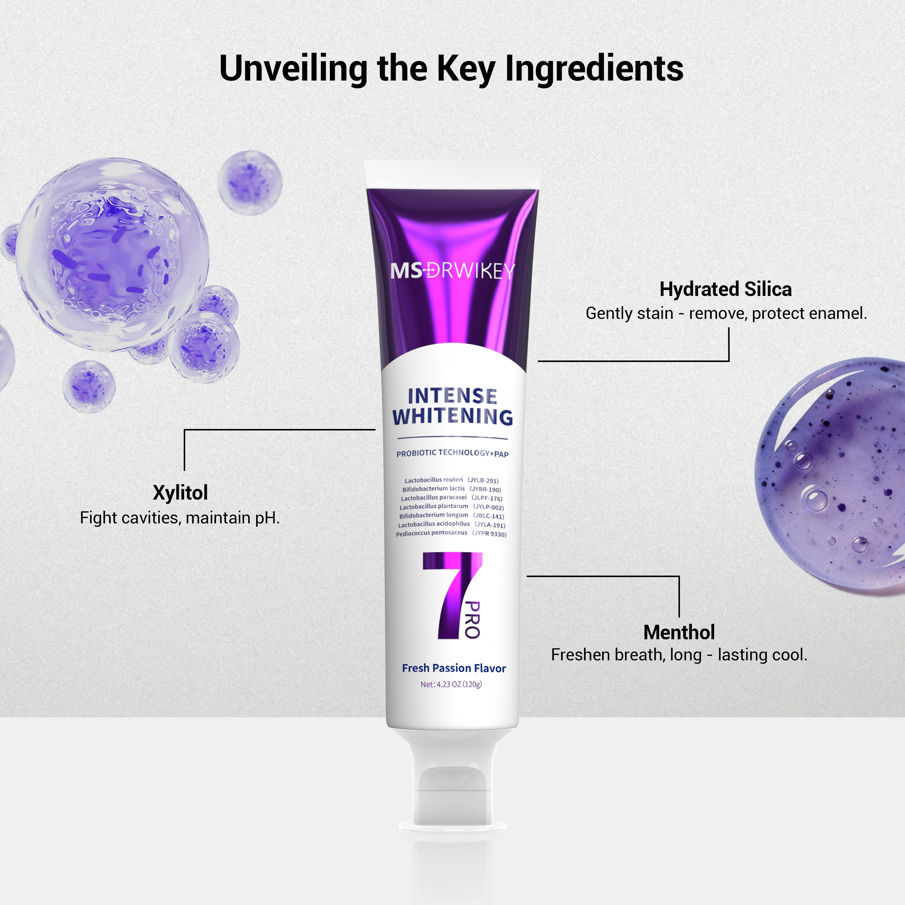 MSDRWIKEY 7 Pro Purple Whitening Toothpaste - Deep whitening, strong cleaning, confident smile, shining every day