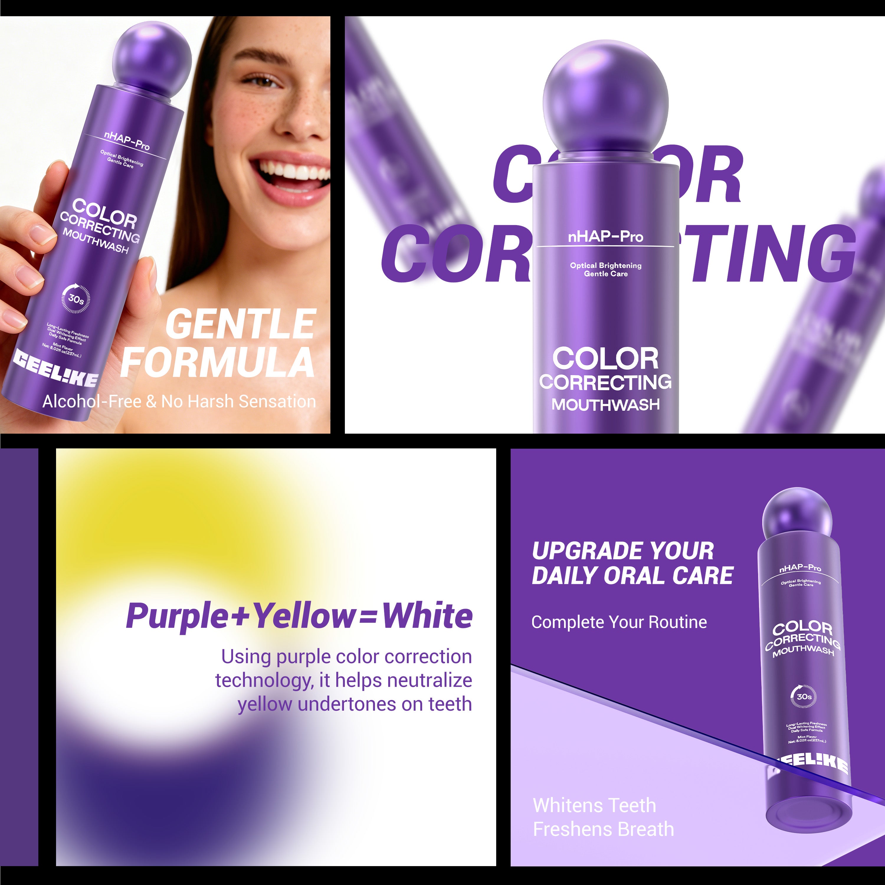 GEELIKE Purple Color Correcting Whitening Mouthwash
