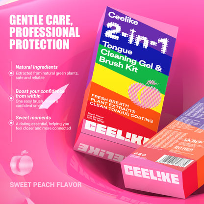 CEELIKE 2-in-1 Tongue Cleaning Gel &amp; Brush Kit