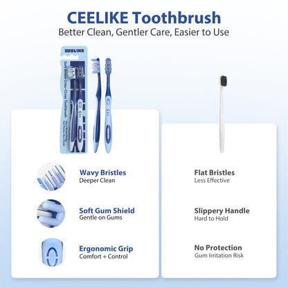 CEELIKE Soft Cross Bristle Toothbrush-Comfortable Daily Care