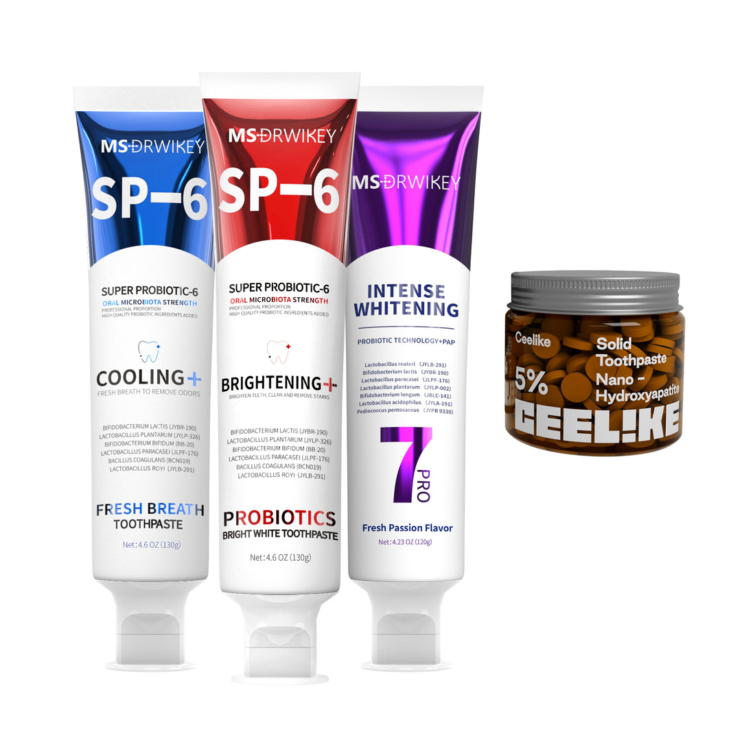 4-in-1 Oral Care Kit – Probiotic, Fresh, Whitening & Solid Toothpaste Combo